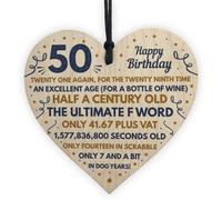 Red Ocean Funny 50Th Birthday Presents For Men Women Wooden Heart Decoration Accessories Birthday Gift For Mum Dad Friend