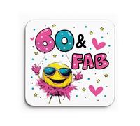 Red Ocean Funny 60th Birthday Gift For Women 60 AND FAB Coaster Gifts For 60th Birthday Mum Nan Sister Auntie Best Friend Decoration Present Women
