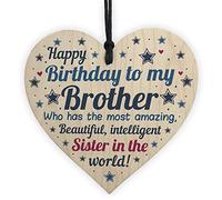 RED OCEAN Funny Brother Birthday Gifts Brother Birthday Card Wooden Heart From Sister Gift Family Plaque Keepsake