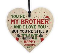 Red Ocean Funny Brother Christmas Gifts Tag Novelty Wood Heart Gift From Sister Rude Gift Idea For Your Brother