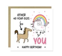 RED OCEAN Funny Card For 40th Birthday, Unicorn Design With Envelope, Mum Auntie Sister Nan Nanny Friend (40th Birthday)