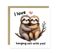 RED OCEAN Funny Card For Valentines Day Anniversary Love Hanging Out With You Sloth Card For Husband Wife Boyfriend Girlfriend Greetings With Envelope Partner Him Her