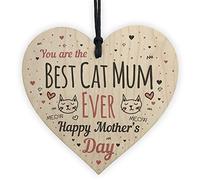 RED OCEAN Funny Card Wooden Heart Best Cat Mum Gifts Humour Cat Sign Keepsake