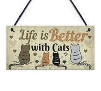 Red Ocean Funny Cat Sign Life Is Better With Cats Hanging Plaque For Home Cat House Plaque Gift