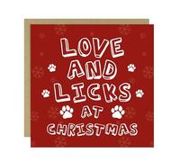 RED OCEAN Funny Christmas Card From Dog Puppy LOVE AND LICKS Card For Mum Dad Daughter Son Funny Christmas For Dog Owner Lover Cards