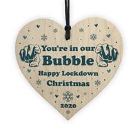 Red Ocean Funny Christmas Quarantine Bubble Gift Wooden Heart Christmas Decoration Gift For Friend