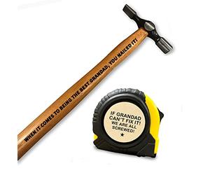 Red Ocean Funny Fathers Day Birthday Gift Bundle for Grandad Tool Hammer Tape Measure Birthday Gift for Grandad Grandparent Gifts