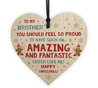 RED OCEAN Funny For Brother Funny Christmas Card Wooden Hanging Heart Brother Gift