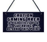 Red Ocean Funny Gaming Sign Caution Gaming Area Plaque Son Birthday Christmas Gift