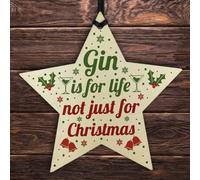 Red Ocean Funny Gin Novelty Christmas Gift Tree Bauble Decoration Wooden Star Secret Santa Gifts