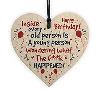 RED OCEAN Funny Happy Birthday Card For Mum Dad Nan Grandad 50th 60th 70th Birthday Gift Wooden Heart Keepsake