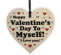 Red Ocean Funny Happy Valentines Day To Myself Card Wood Heart For Single Person Keepsake