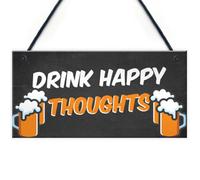 Red Ocean Funny Home Bar Sign Drink Happy Thoughts Man Cave Plaque Gift