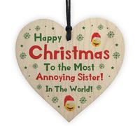 Red Ocean Funny Joke Sister Gift For Christmas Wood Heart Novelty Gift For Her From Brother
