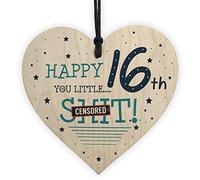 RED OCEAN Funny Rude 16th Birthday Card For Son Daughter Wooden Heart 16th Birthday Gift