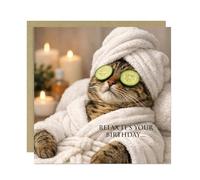 RED OCEAN Funny Square Birthday Card with Envelope Relax Its Your Birthday Card For Her Mum Female Girl Friend Colleague Teenager Women (14X14 Card, Cat Card Whit)