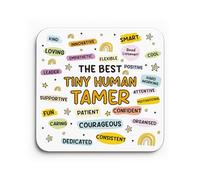 Red Ocean Funny Teacher Gift Teacher Coaster The Best Tiny Human Tamer Appreciation Gift For Thanks Leaving School Nursery From Student Child Keepsake For Her Him