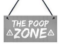 Red Ocean Funny Toilet Sign Warning Poop Zone Bathroom Loo Plaque Shabby Chic Sign