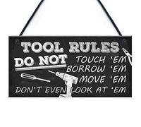 RED OCEAN Funny Tool Rules Garage Man Cave Workshop Shed Hanging Sign Gift For Him Dad Grandad Gift Plaque