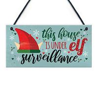 Red Ocean Funny Under Elf Surveillance Hanging Plaque Home Decor Christmas Kids Decoration Accessories