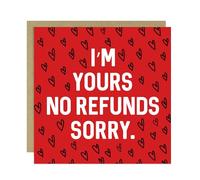 RED OCEAN Funny Valentines Card With Kraft Envelope IM YOURS NO REFUNDS Joke Valentines Day Anniversary Birthday Card For Boyfriend Girlfriend Husband Wife