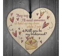 Red Ocean Funny Will You Be My Bridesmaid Wooden Hanging Heart Brides Wedding Invitation Keepsake Gift Plaque Favours