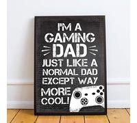RED OCEAN Gaming Gift Funny Framed Print Gift For Dad Gamer Sign For Bedroom Man Cave Games Room (A4 Print with Black Frame - Gaming Dad Way More Cool XB)