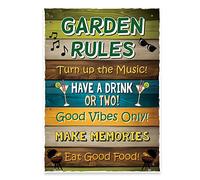 Red Ocean Garden Rules Wall Sign - Garden Signs and Plaques - Novelty Garden Shed Summer House Sign - Outdoor Decoration Garden Decor Sign Signs for Outside