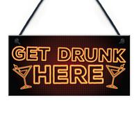 Red Ocean Get Drunk Here Funny Home Bar Sign Man Cave Kitchen Wall Plaque Friend Gift For Men