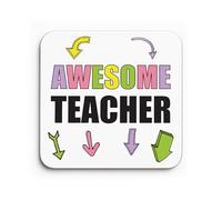 Red Ocean Gift For Teacher AWESOME TEACHER Coaster Appreciation Gift To Say Thank You For Women Novelty Leaving Keepsake