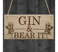RED OCEAN Gin & Bear It Funny Alcohol Man Cave Home Bar Pub Hanging Plaque Shed Friendship Colleague Gift Sign