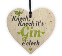 Red Ocean Gin O Clock Wooden Heart Plaque Novelty Friendship Birthday Gift Bar Kitchen Home Decor