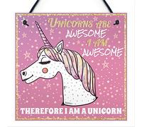 RED OCEAN Glitter Unicorns Are Awesome I Am Awesome Hanging Plaque Girls Gifts Bedroom Accessory Wall Plaque