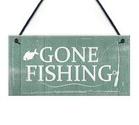 RED OCEAN Gone Fishing Hanging Plaque Nautical Decor Sign Dad Grandad Shabby Chic Birthday Gift Home Plaque