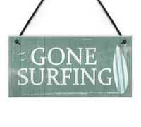 Red Ocean Gone Surfing Hanging Plaque Nautical Decor Beach Seaside Shabby Chic Home Sign Gift