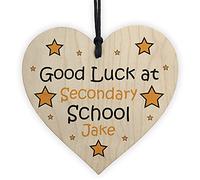 RED OCEAN Good Luck At Secondary School Gift For Son Daughter Personalised Wood Heart