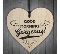 Red Ocean Good Morning Gorgeous Wooden Hanging Heart Plaque Sign Love Anniversary
