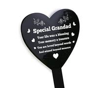 Red Ocean Grandad Graveside Plaque - Grave Marker Memorial Decorations For Grandad - Memorial Remembrance Plaques - Black Acrylic Heart Stake Grave Marker - Weatherproof