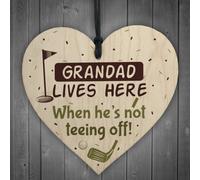 Red Ocean Grandad Lives Here When Hes Teeing Off Golf Sign Wooden Hanging Heart Sign Funny Novelty Birthday Gift