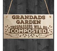 RED OCEAN Grandads Garden Trespassers Composted Novelty Wooden Hanging Plaque Gift Sign