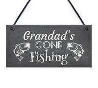 RED OCEAN Grandad's Gone Fishing Dad Fisherman Grandad Hanging Wall Plaque Man Cave Sign Gift