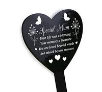 RED OCEAN Graveside Remembrance Plaque For Mum - Grave Marker Memorial Gifts for Grave - Memorial Remembrance Tribute Plaques For Mum - Black Acrylic Heart Grave Marker
