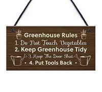 RED OCEAN Greenhouse Rules Sign Hanging Garden Shed Sign Gift For Family Home Gift For Him Her