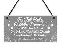 RED OCEAN Grey Hot Tub Rules Hanging Novelty Garden Plaque Shed Party Pool Funny Gift Sign