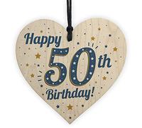 RED OCEAN Handmade 50th Birthday Keepsake Wooden Heart Plaque Card Friendship Gift For Men Women Party Props Accessories