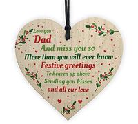 RED OCEAN Handmade Dad Memorial Christmas Tree Decoration Wooden Heart Dad Memorial Plaque