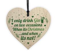 RED OCEAN Handmade Funny Christmas Gin Sign Gift For Gin Lovers Friend Novelty Wooden Hanging Heart For Home Bar Plaque
