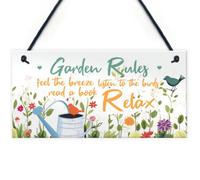 Red Ocean Handmade Hanging Wall Plaque Garden Rules Sign Relax Feel The Breeze Pretty Sign For Gardeners
