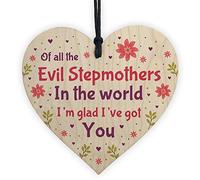 RED OCEAN Handmade Stepmum Gifts Wooden Heart Funny Stepmum Birthday Gift Card Thank You Keepsake