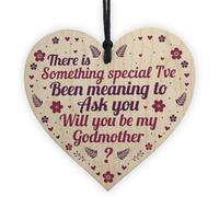 Red Ocean Handmade Will You By My Godmother Request Card Wooden Heart Thank You Card Gift Keepsake